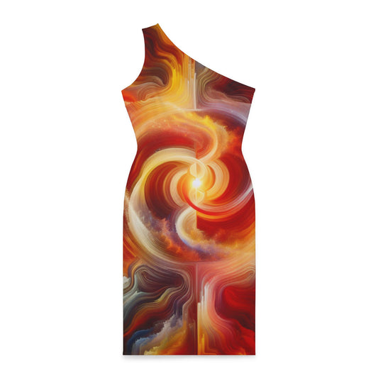 Logo Base, Multi Gold/Red Printed, Shoulder Dress (AOP)