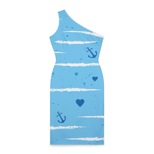 Sexy Sea Printed, Shoulder Dress (AOP)