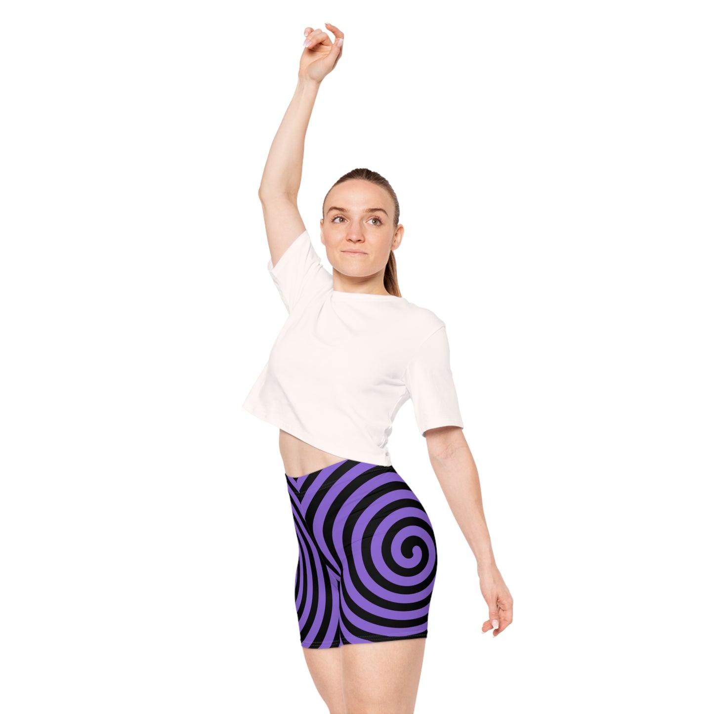 Purple Spiral/Black Base, Women's Biker Shorts (AOP)