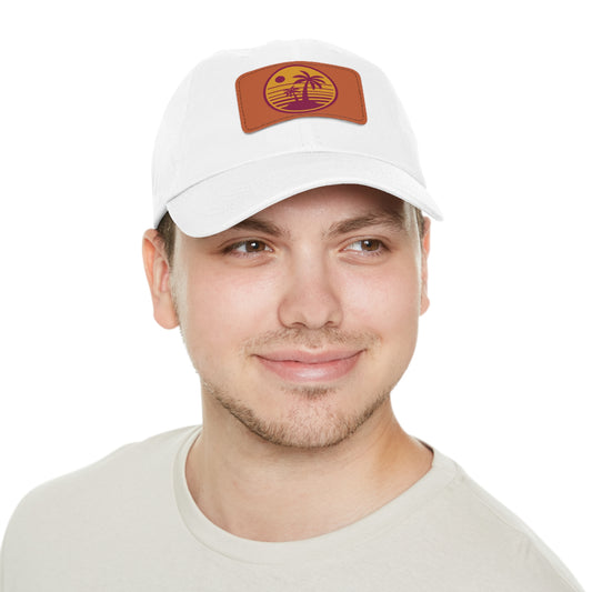 Palm Tree, Dad Hat with Leather Patch (Rectangle)