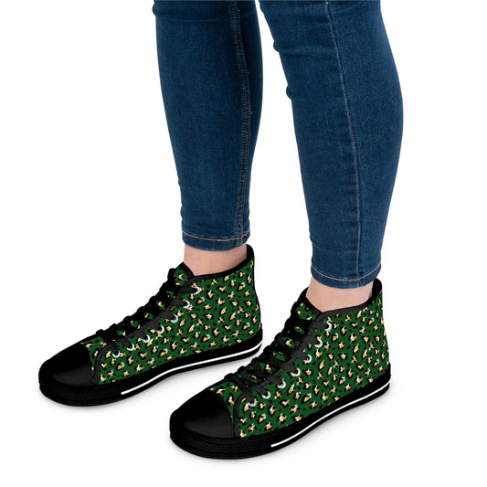 Green Colored Leopard print Design, Women's High Top Sneakers