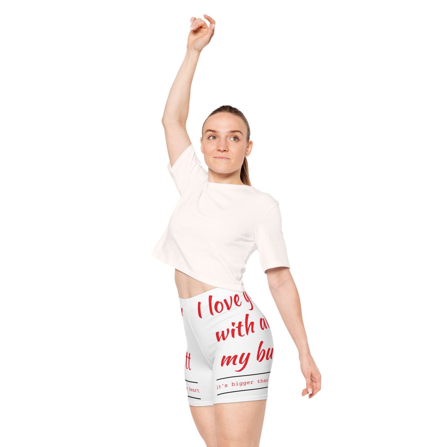 Funny Love/Red Letters/White Base, Women's Biker Shorts (AOP)