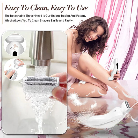 Electric Razor for Women, Painless Womens Electric Shaver, Low Noise Bikini Trimmer Body Hair Removal Rechargeable Wet/Dry Cordless Epilator with LCD Display & Charging Stand for Legs Arm Underarms