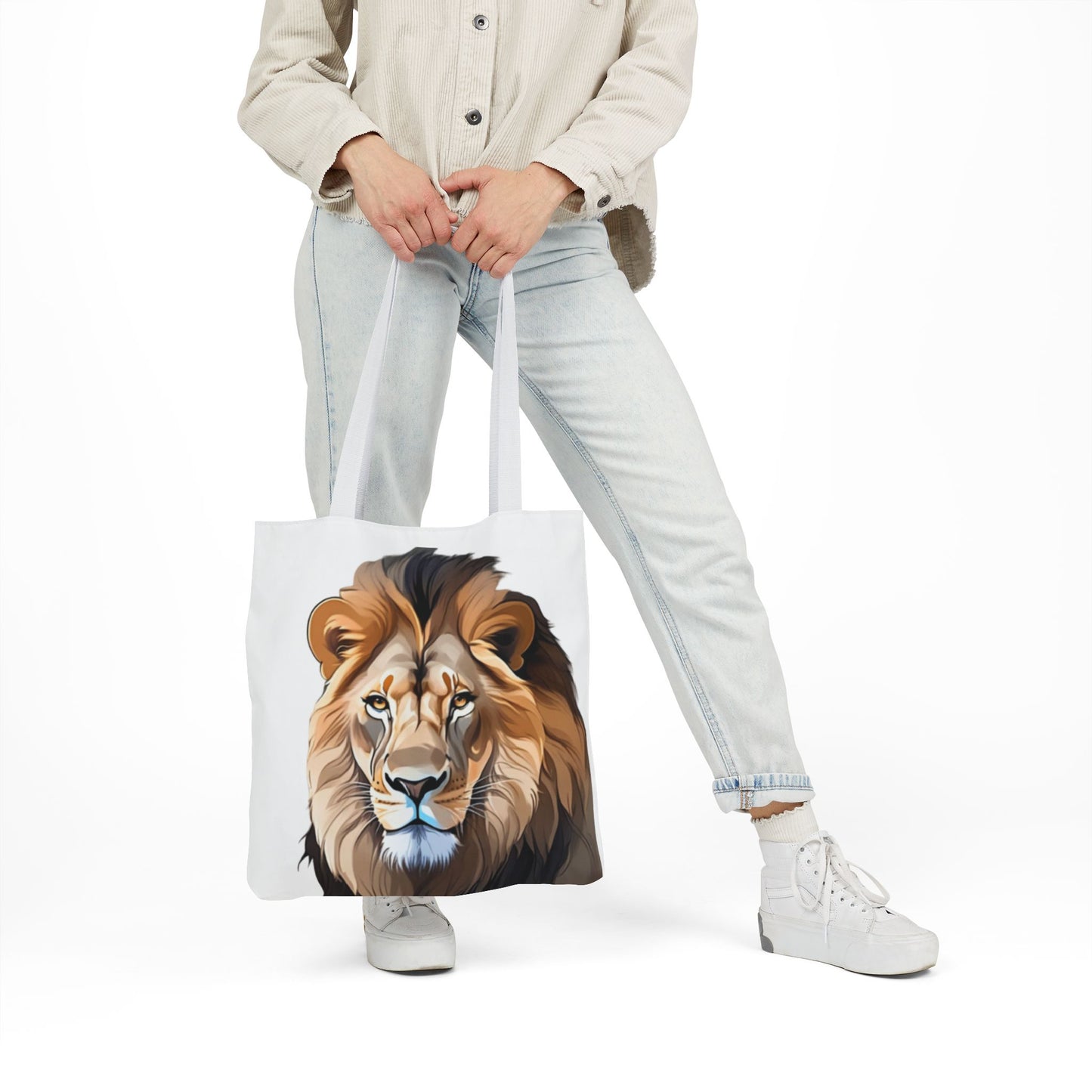 Lion Head, Canvas Tote Bag, 5-Color Straps