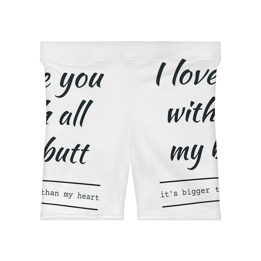 Funny Love/White Base, Women's Biker Shorts (AOP)