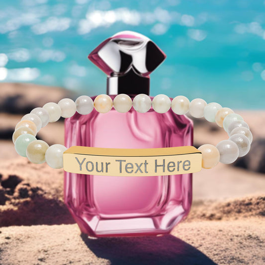 Engravable Natural Stone Stretch Bracelet — Custom Name Bar