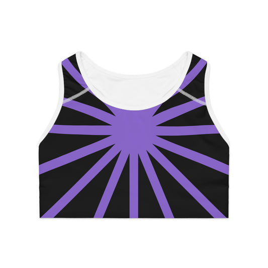 Purple Sunrays/ Black Base, Sports Bra (AOP)
