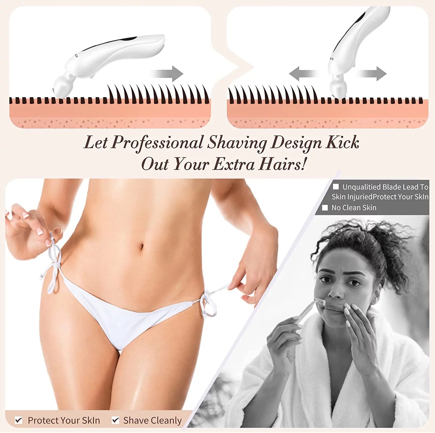 Electric Razor for Women, Painless Womens Electric Shaver, Low Noise Bikini Trimmer Body Hair Removal Rechargeable Wet/Dry Cordless Epilator with LCD Display & Charging Stand for Legs Arm Underarms