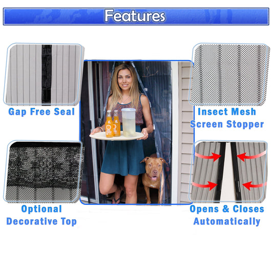 Magnetic Screen Mesh Door Full Frame Velcro Walk through Mosquito Screen Net - Hands-Free Automatic Snap Screen Closure Keeps Insects Bugs Out While Letting Fresh Air in (2 Sets)