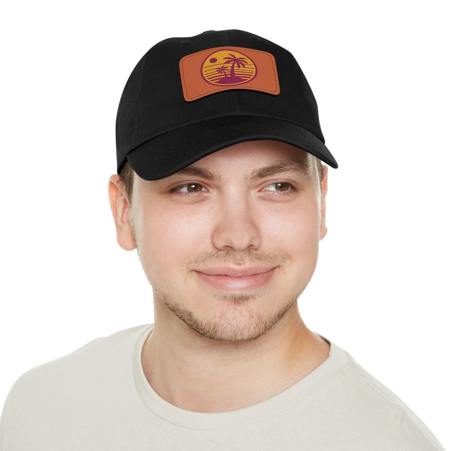 Palm Tree, Dad Hat with Leather Patch (Rectangle)