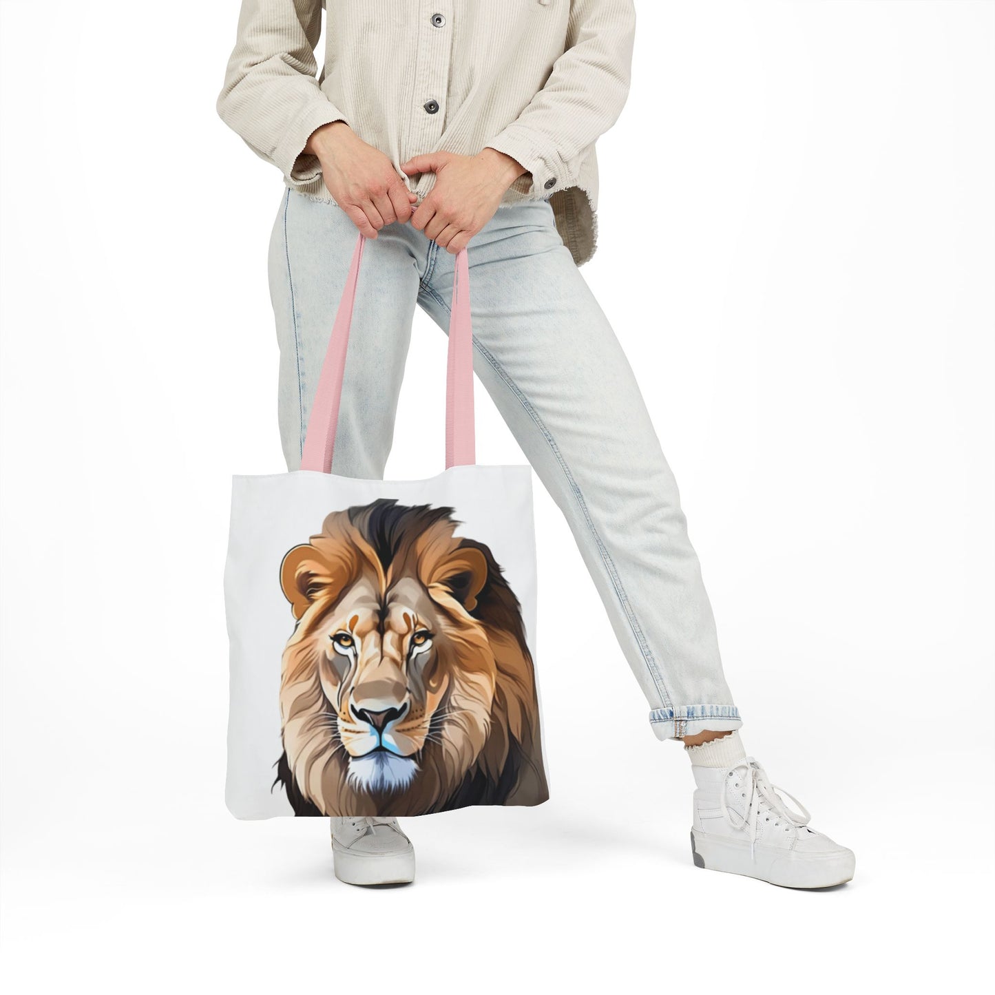 Lion Head, Canvas Tote Bag, 5-Color Straps