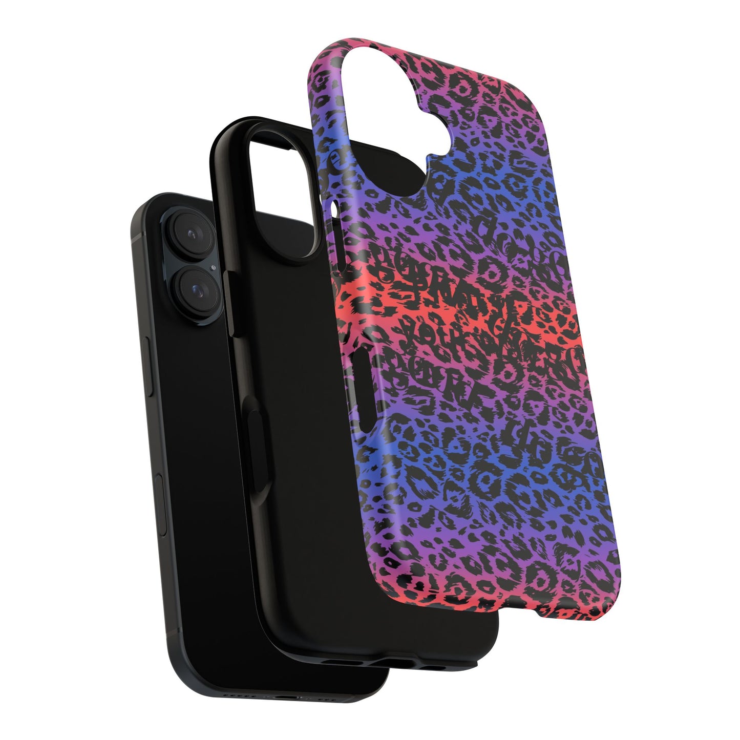 This i phone 16 Leopard Ombre Tough Phone Case – Purple Pink Blue Gradient Protective Cover