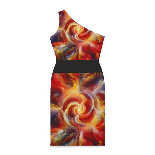 Black Base, Yellow/Red Printed, Shoulder Dress (AOP)