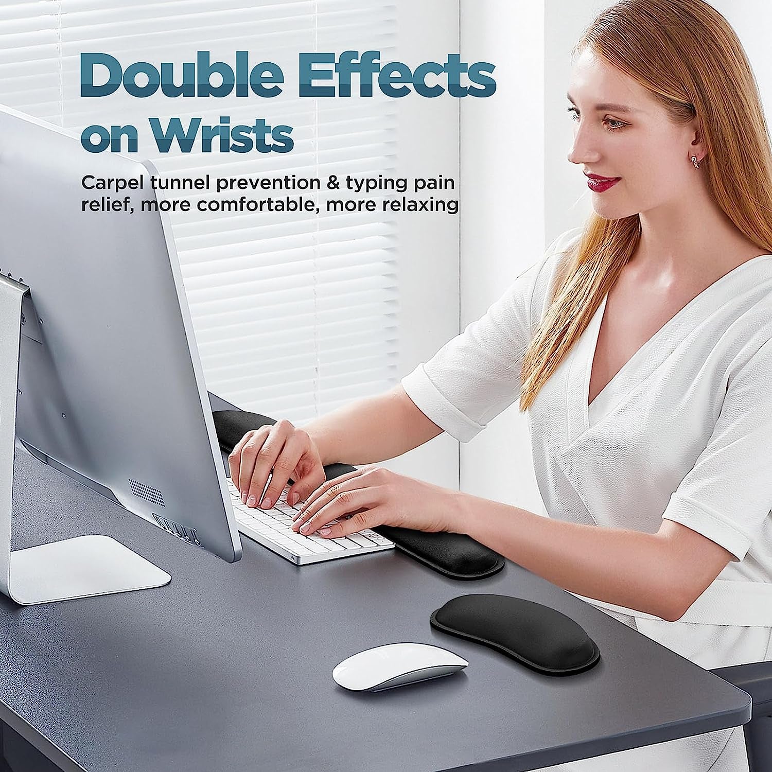 Gimars Upgrade Enlarge Silky and Superfine Fabric Gel Memory Foam Keyboard Wrist Rest Set, Ergonomic Keyboard Mouse Wrist Support for Typing Pain Relief, Comfort for Office, Gaming, Computer, Black
