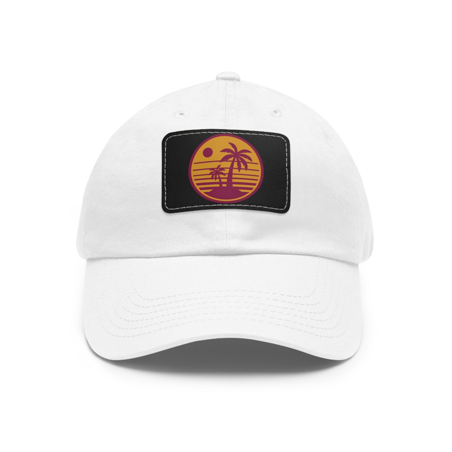 Palm Tree, Dad Hat with Leather Patch (Rectangle)