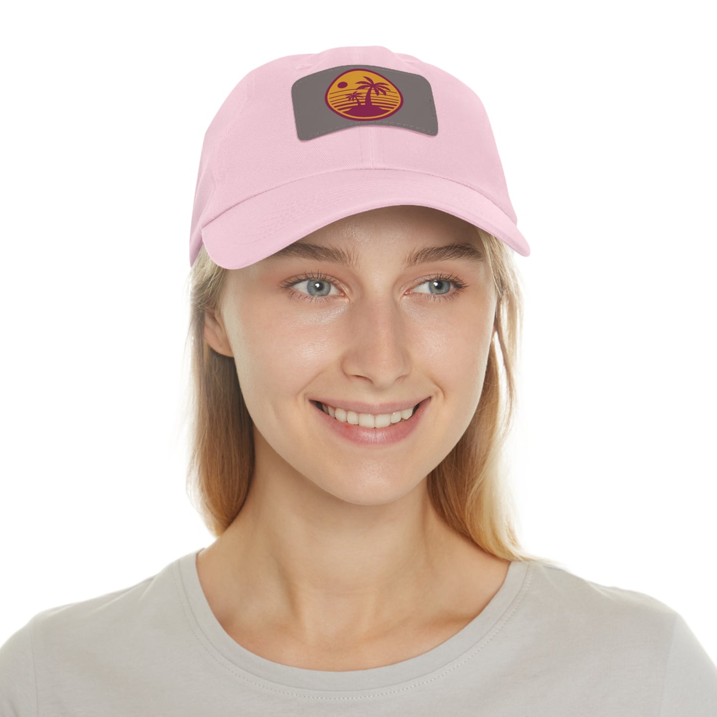 Palm Tree, Dad Hat with Leather Patch (Rectangle)