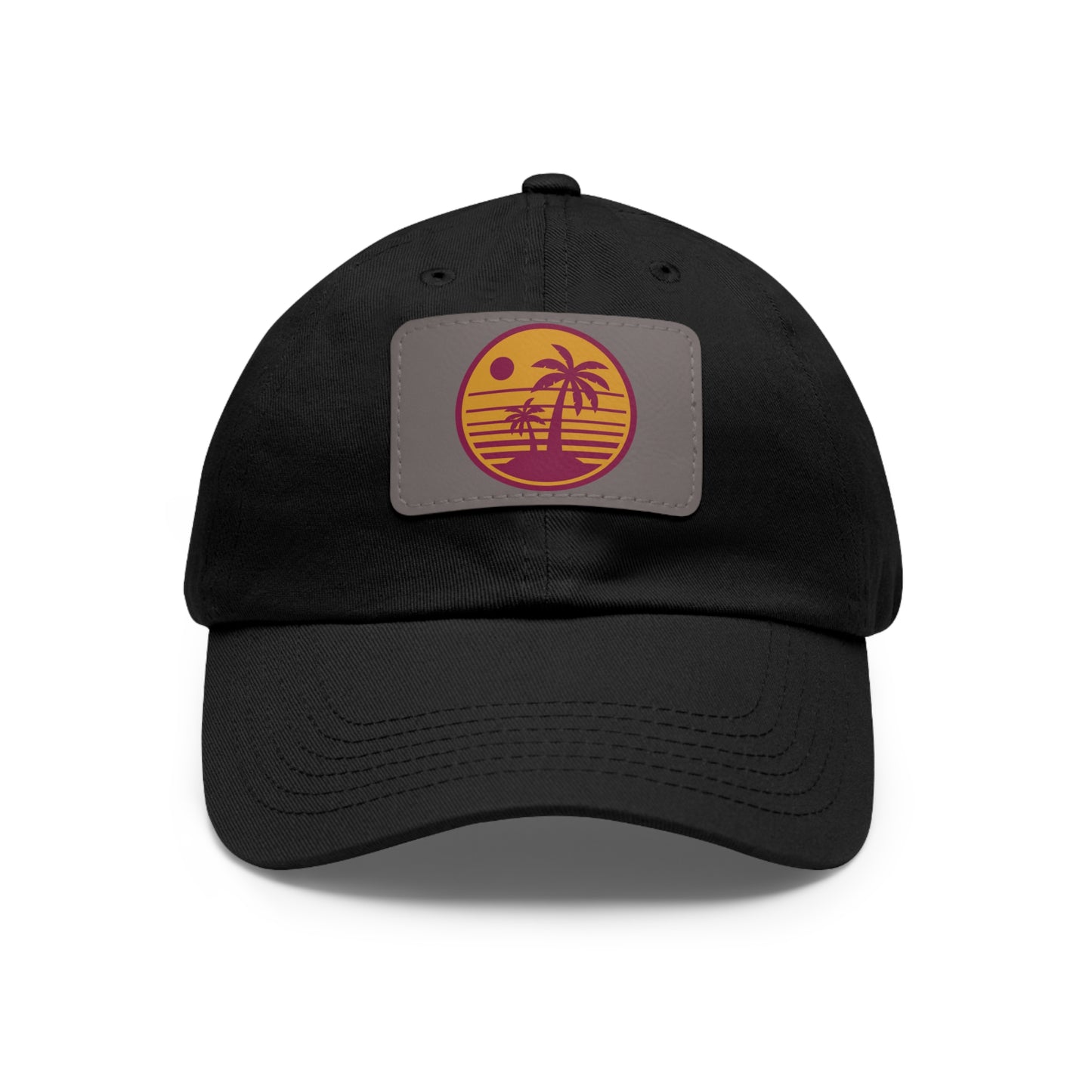 Palm Tree, Dad Hat with Leather Patch (Rectangle)