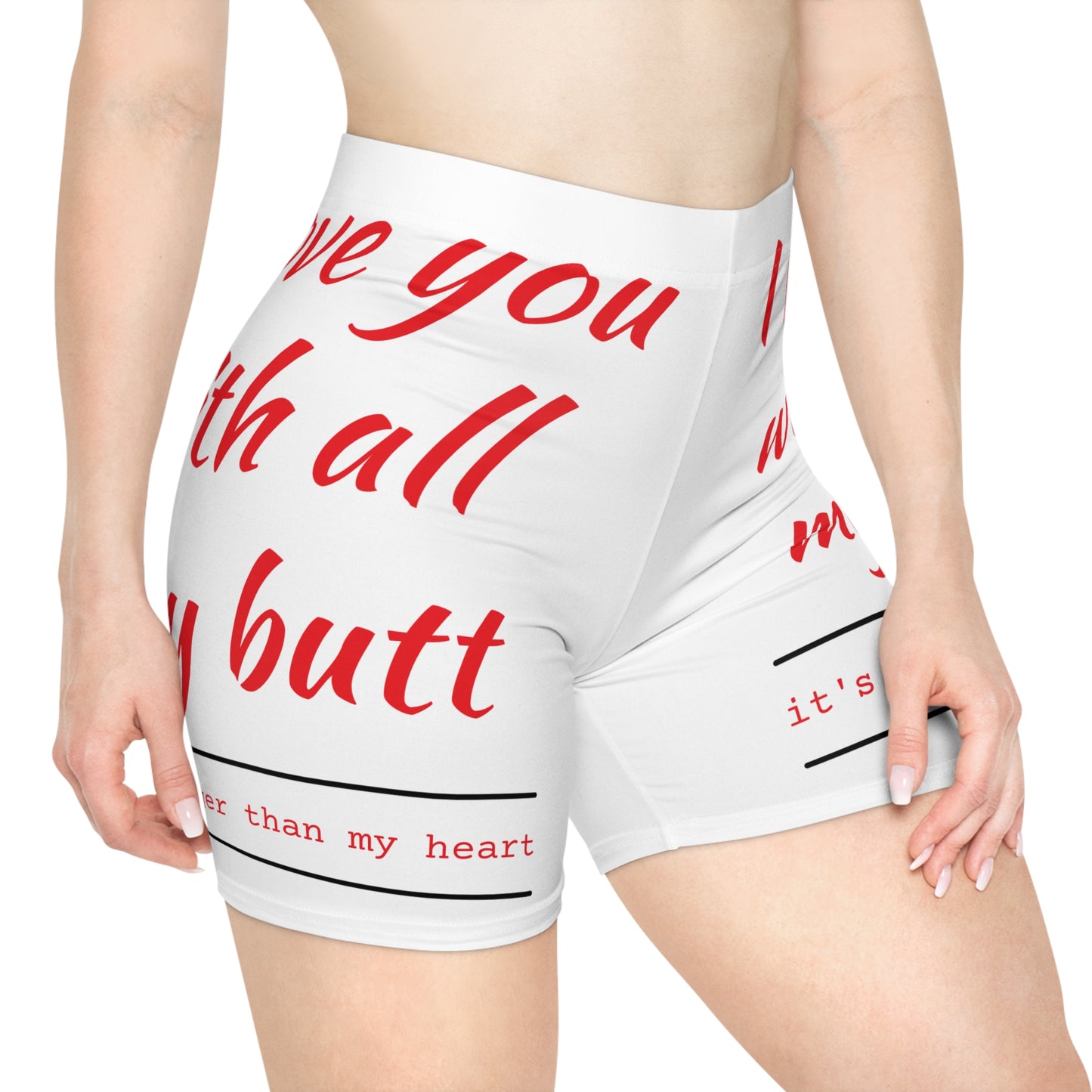 Funny Love/Red Letters/White Base, Women's Biker Shorts (AOP)