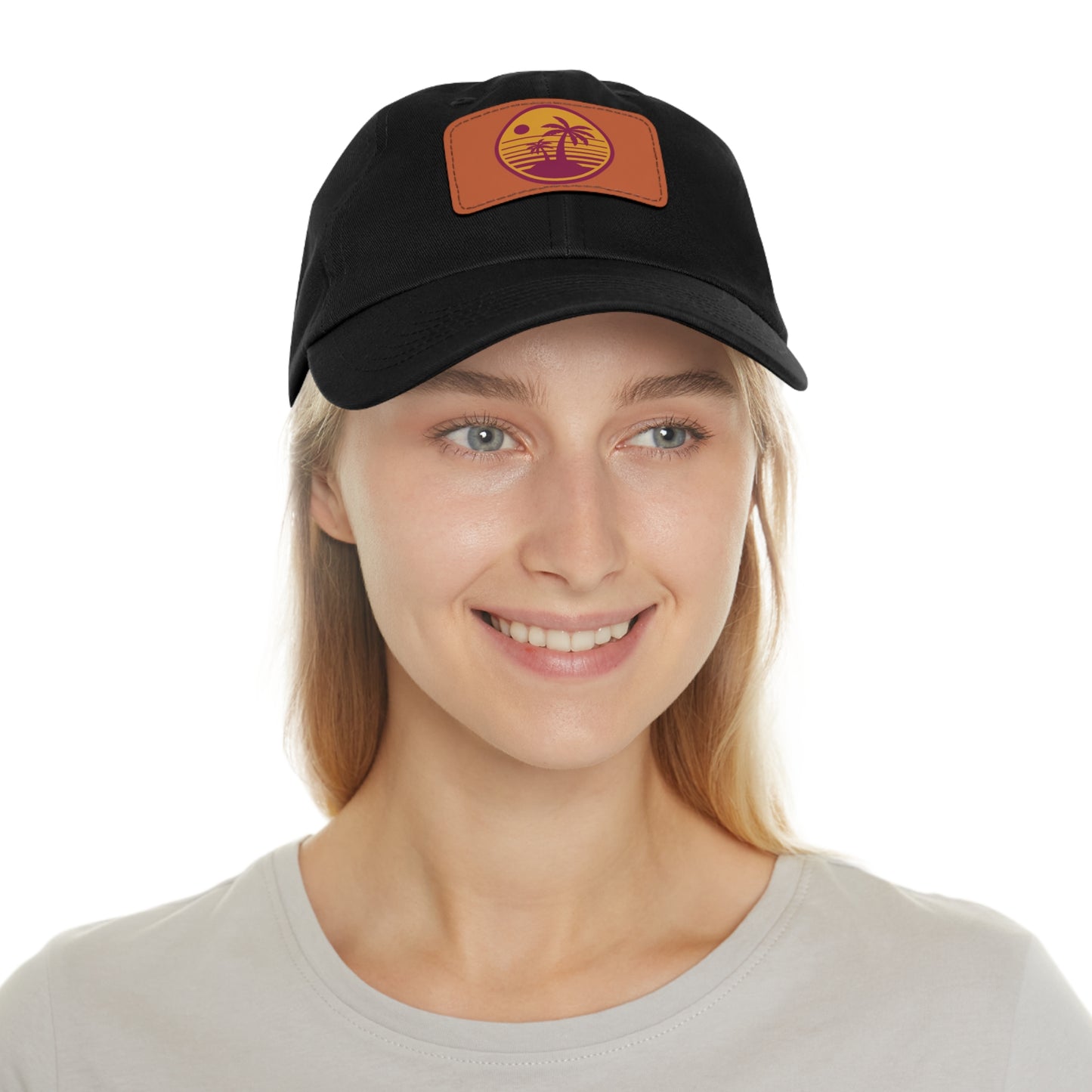 Palm Tree, Dad Hat with Leather Patch (Rectangle)