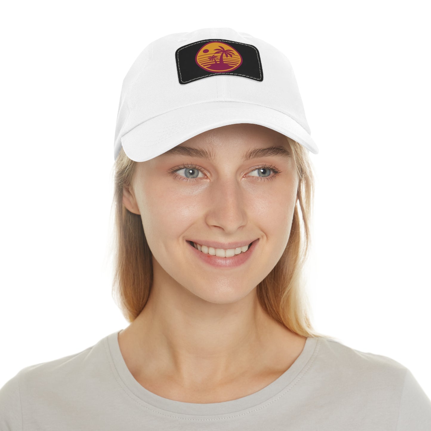 Palm Tree, Dad Hat with Leather Patch (Rectangle)