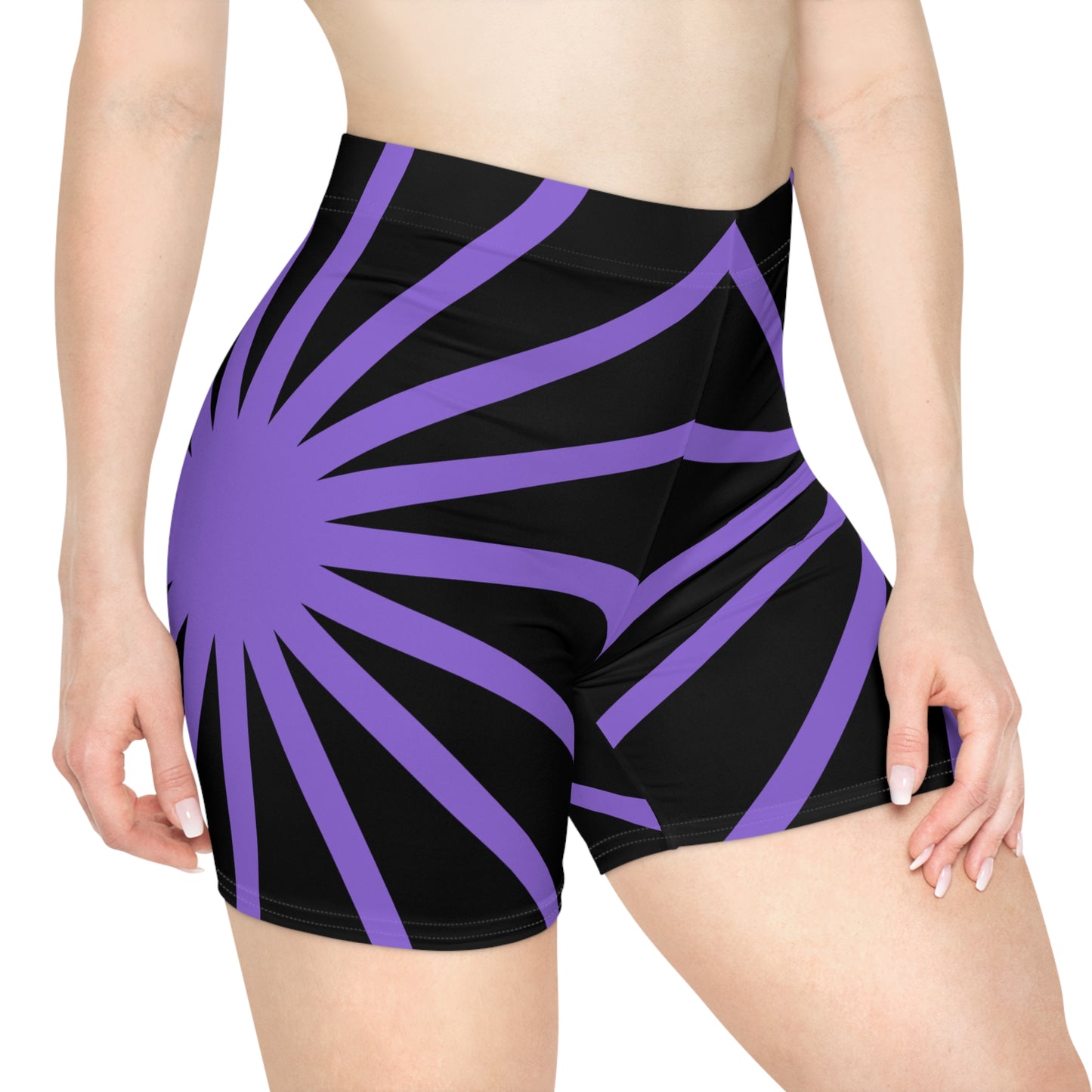 Purple Sunrays/Black base, Women's Biker Shorts (AOP)