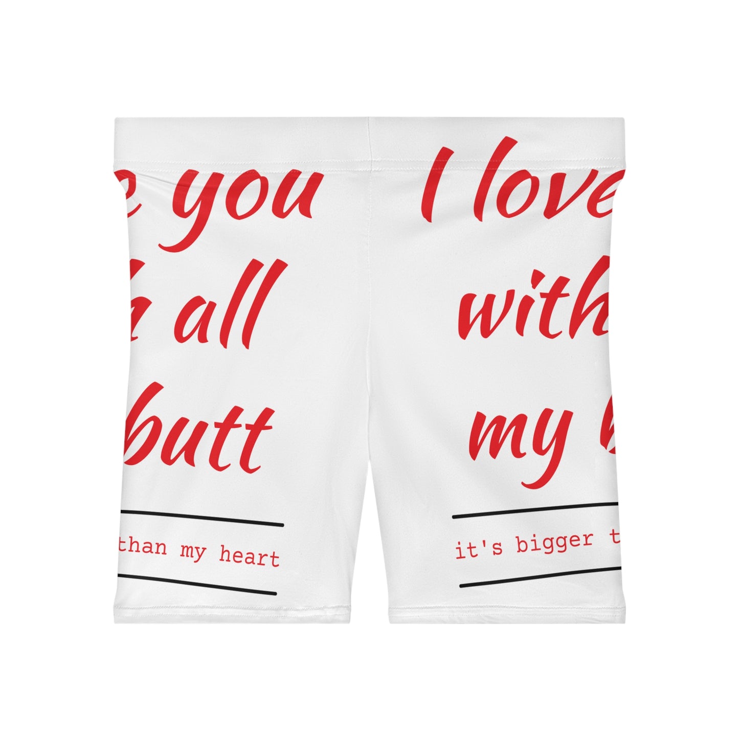 Funny Love/Red Letters/White Base, Women's Biker Shorts (AOP)