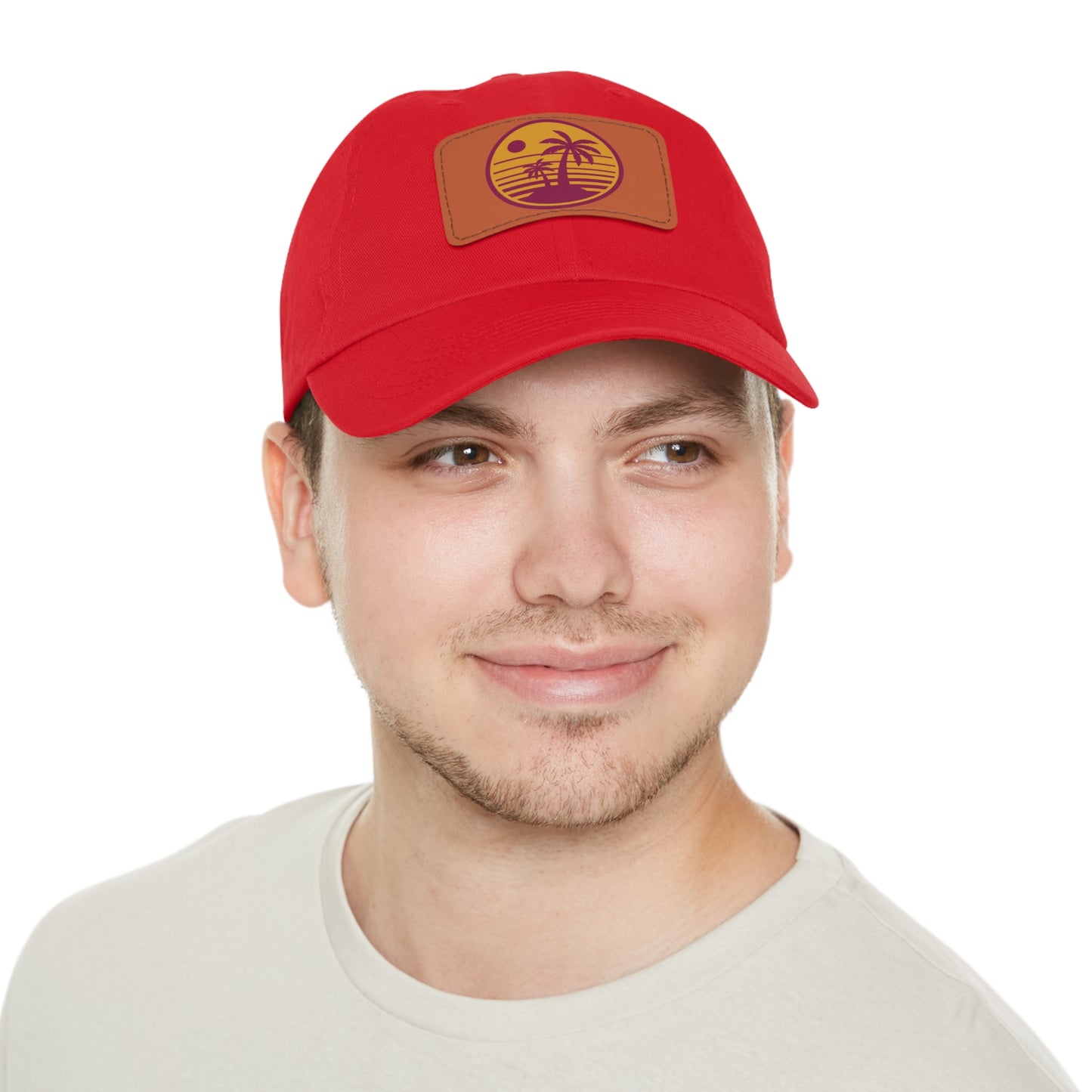 Palm Tree, Dad Hat with Leather Patch (Rectangle)
