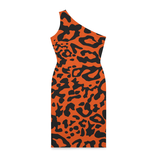 Orange, Printed, Shoulder Dress (AOP)