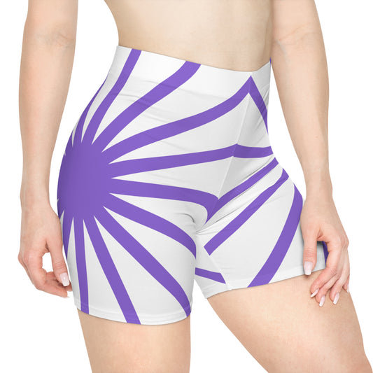 Purple Sunrays/White Base, Women's Biker Shorts (AOP)