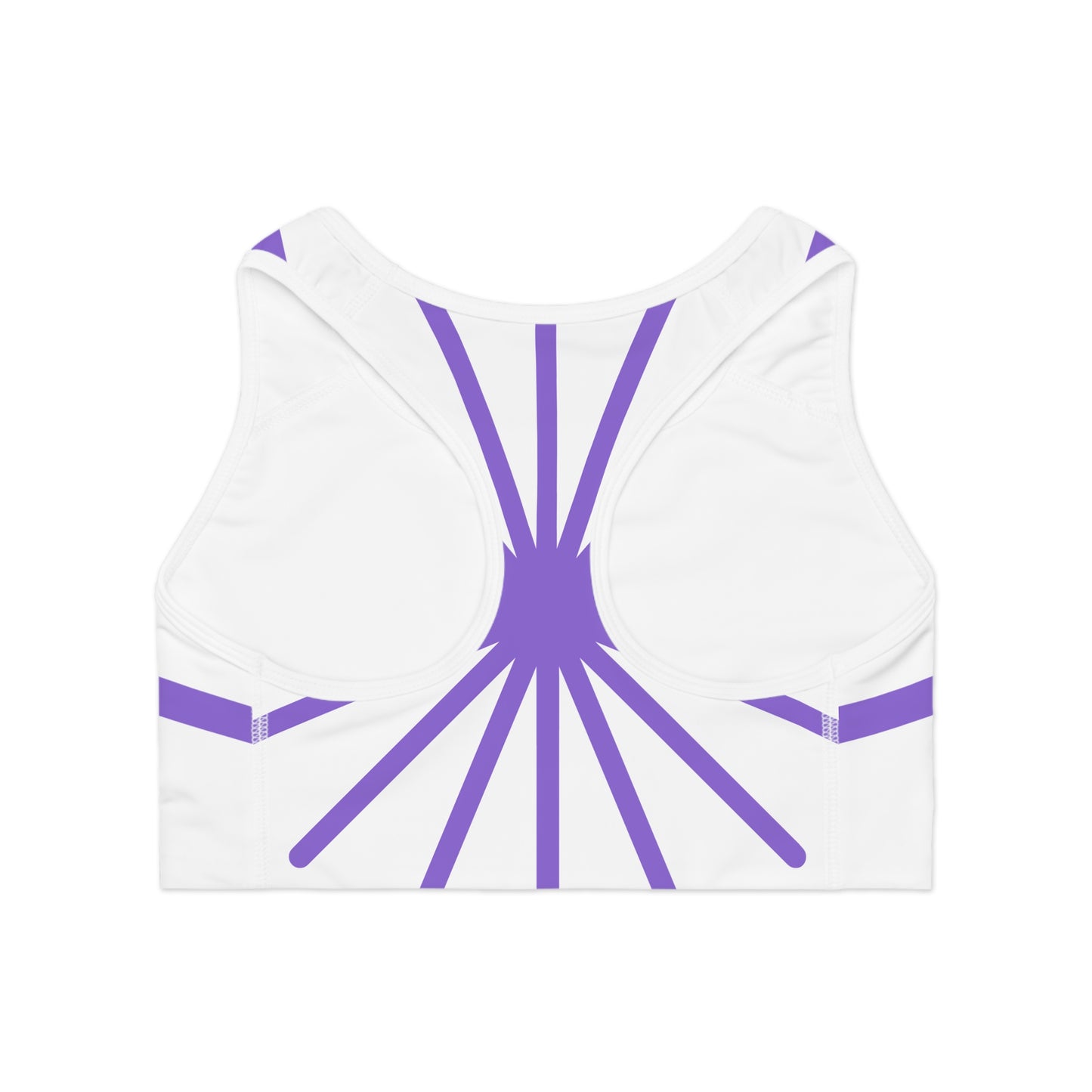 Purple Sunrays/White Base, Sports Bra (AOP)