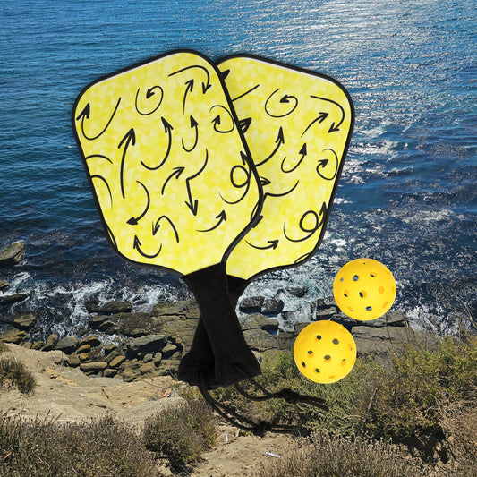 Pickleball Paddle Set – Yellow Swirl Design Kit (2 Paddles + 2 Balls)