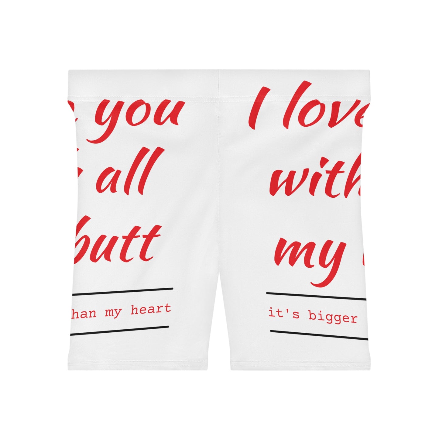 Funny Love/Red Letters/White Base, Women's Biker Shorts (AOP)
