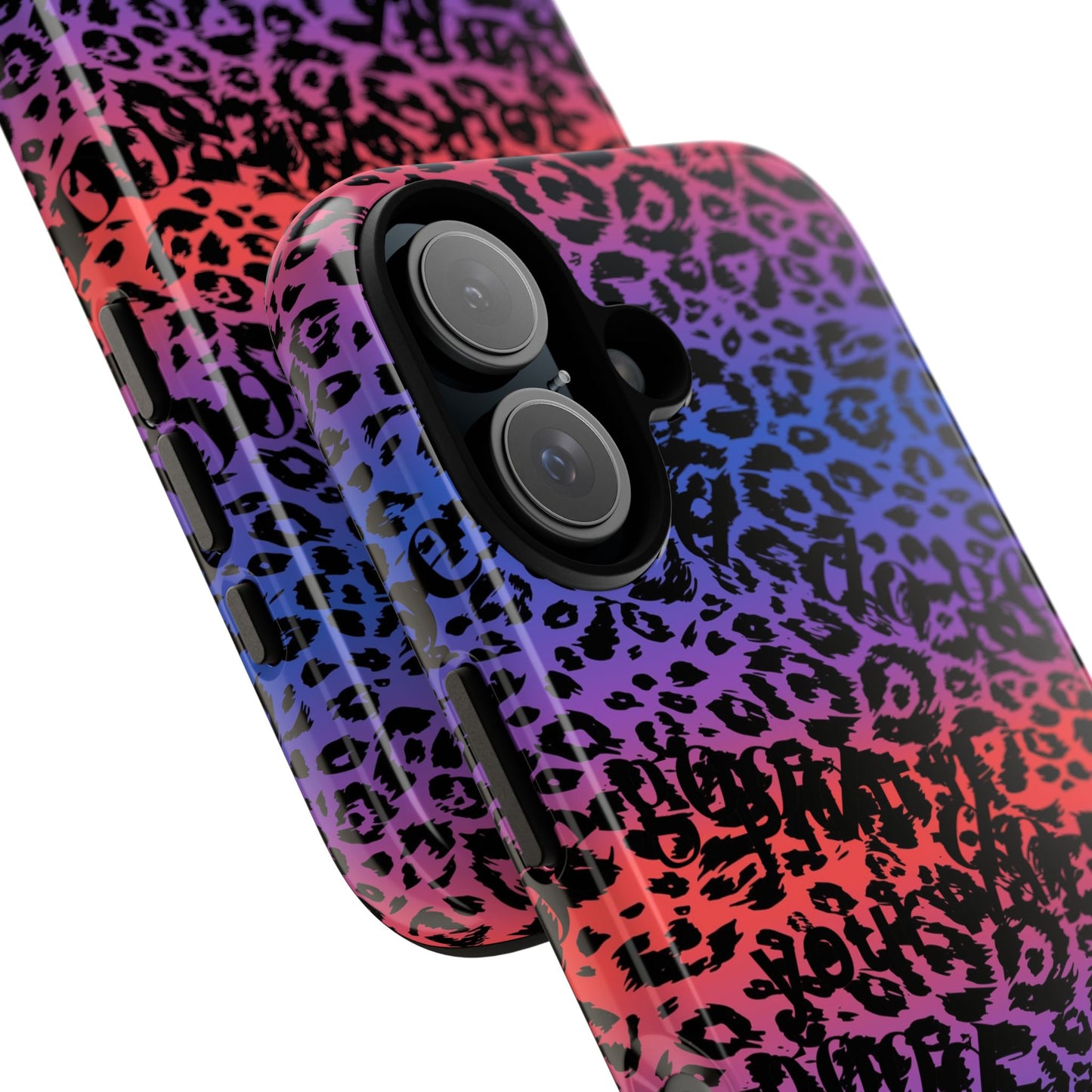 This i phone 16 Leopard Ombre Tough Phone Case – Purple Pink Blue Gradient Protective Cover