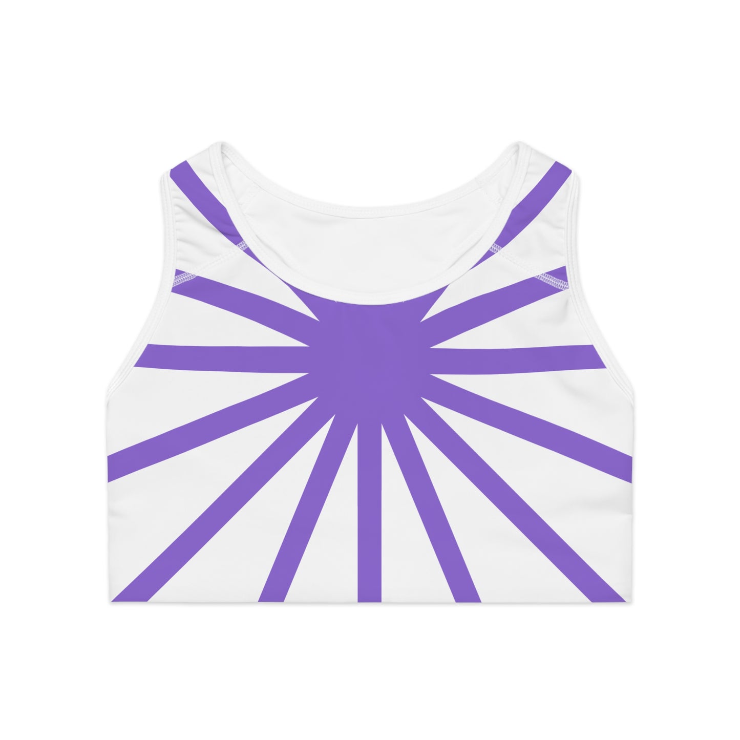 Purple Sunrays/White Base, Sports Bra (AOP)