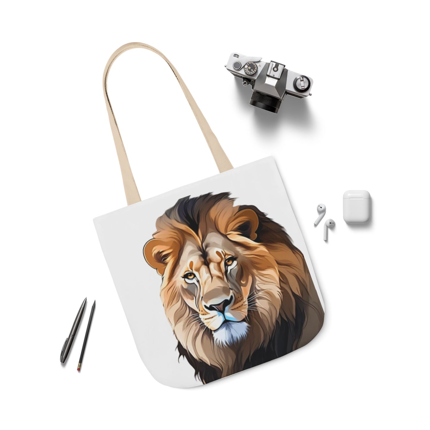 Lion Head, Canvas Tote Bag, 5-Color Straps
