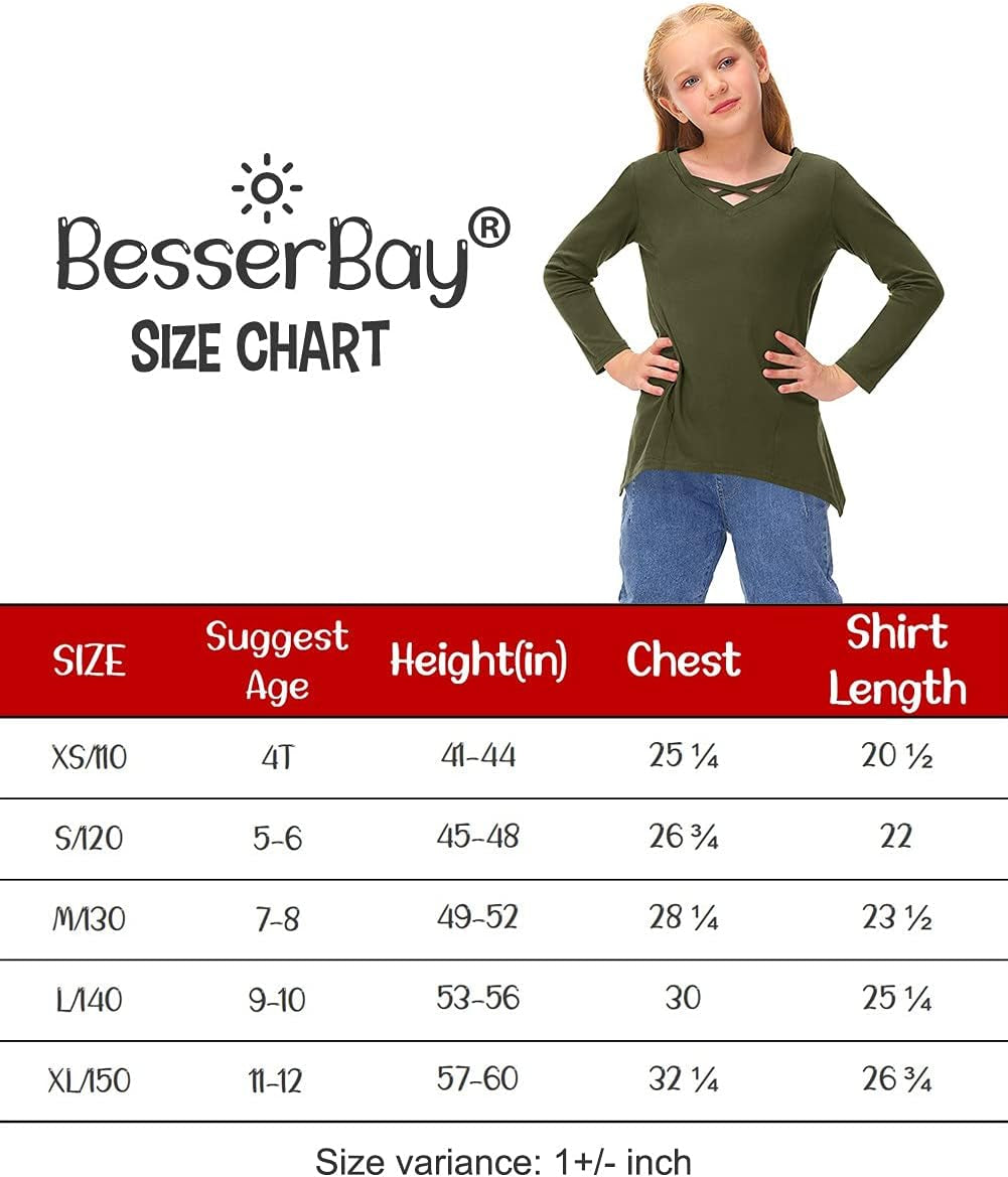 Besserbay Girls Solid Criss Cross Top V Neck Casual Long Sleeve Shirt 4-12 Years