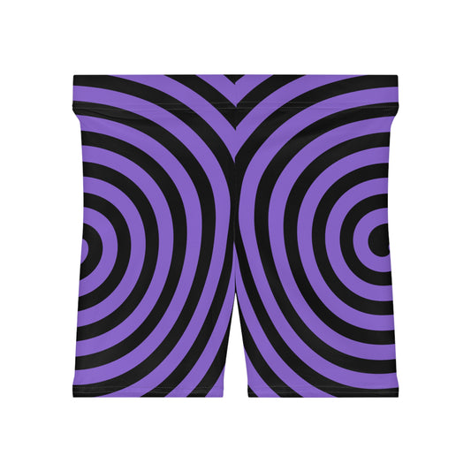 Purple Spiral/Black Base, Women's Biker Shorts (AOP)
