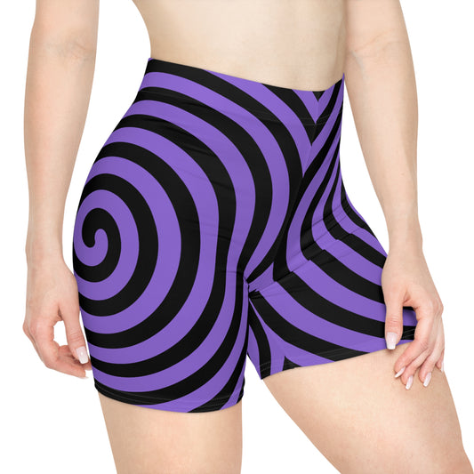 Purple Spiral/Black Base, Women's Biker Shorts (AOP)