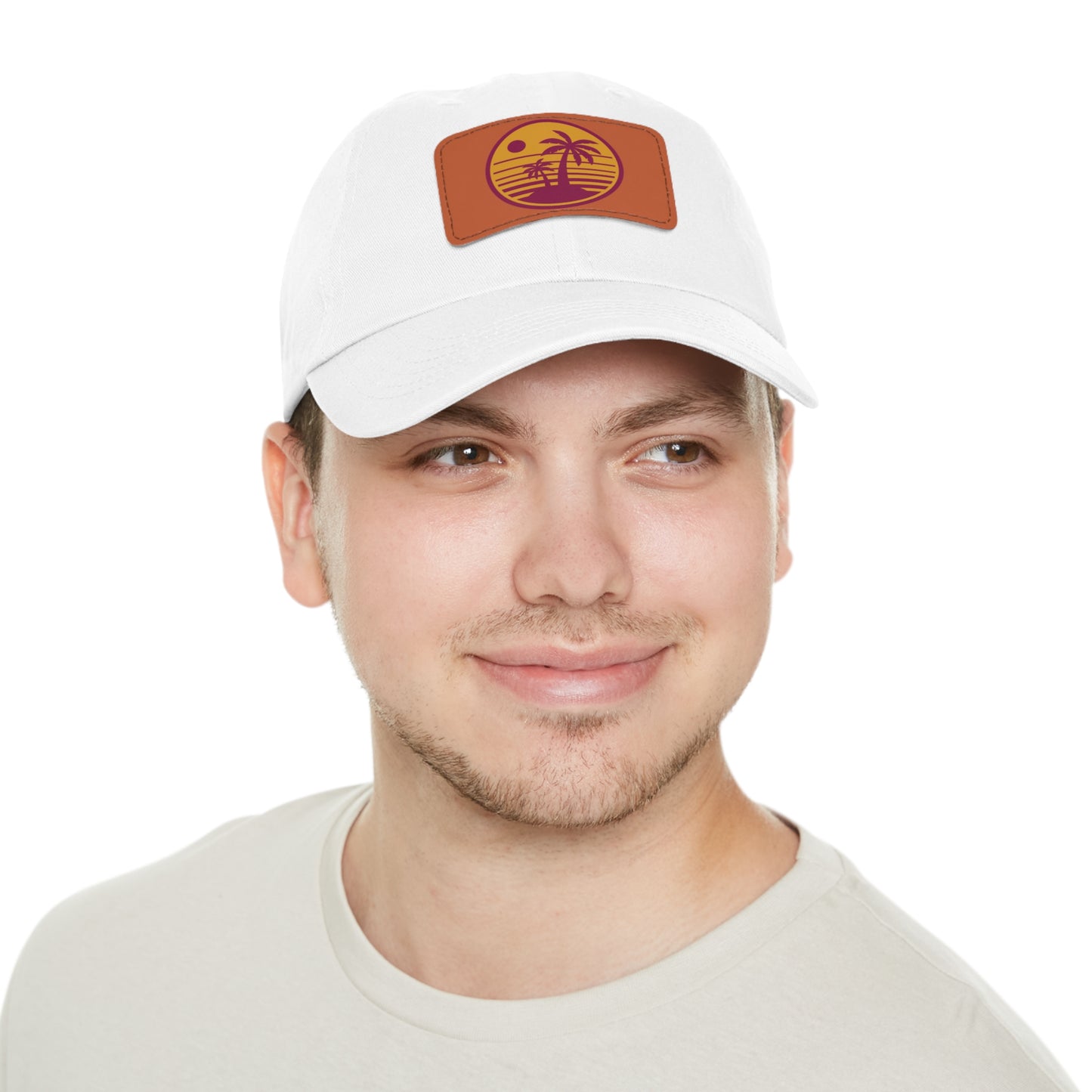 Palm Tree, Dad Hat with Leather Patch (Rectangle)