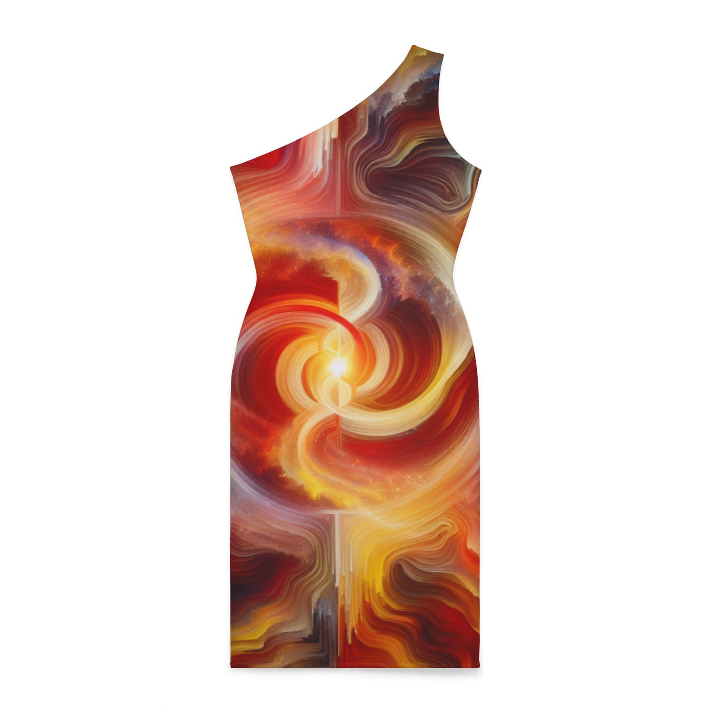 Logo Base, Multi Gold/Red Printed, Shoulder Dress (AOP)