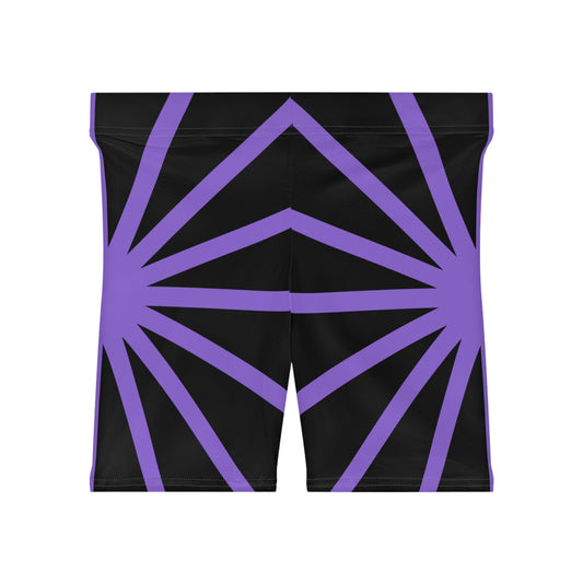 Purple Sunrays/Black base, Women's Biker Shorts (AOP)