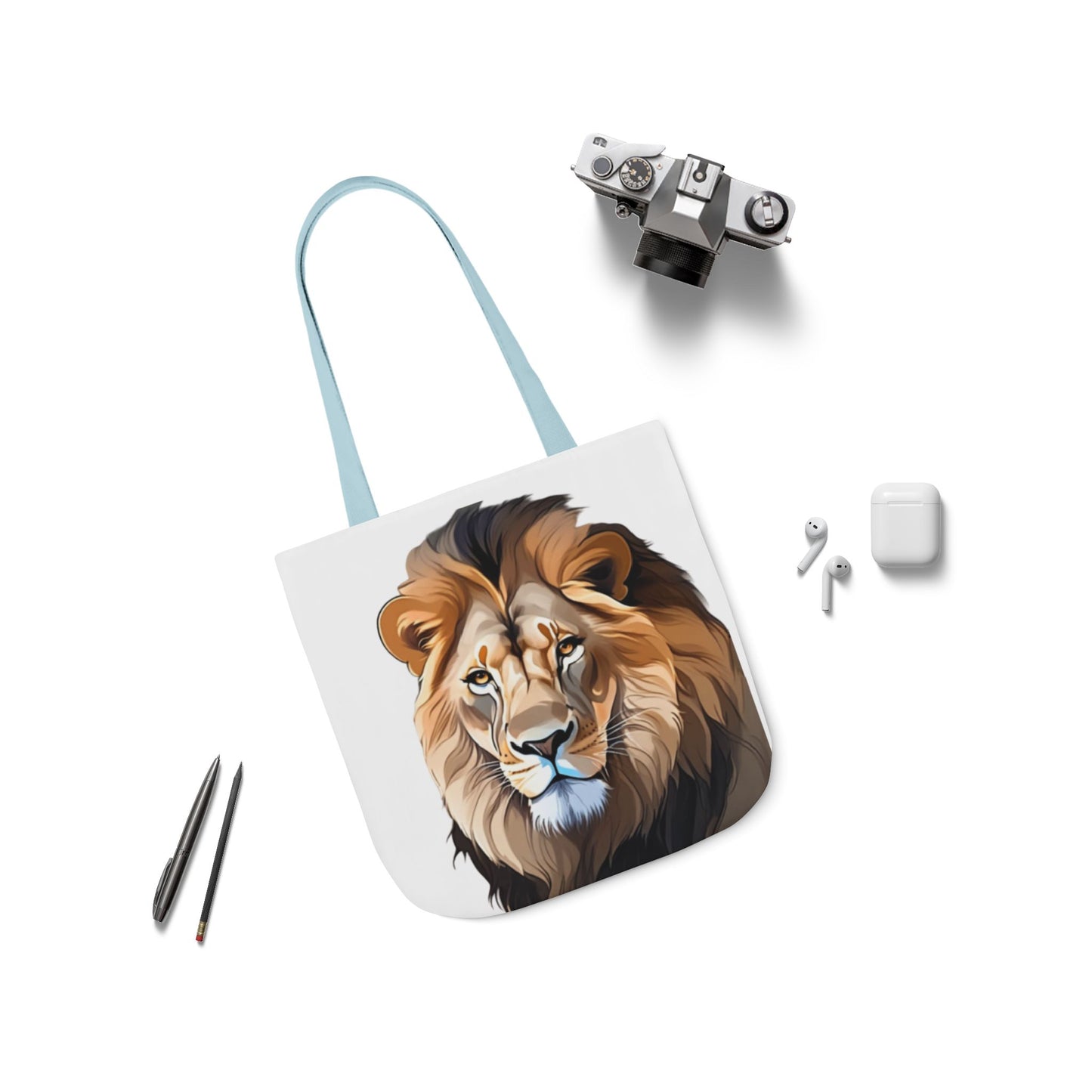 Lion Head, Canvas Tote Bag, 5-Color Straps