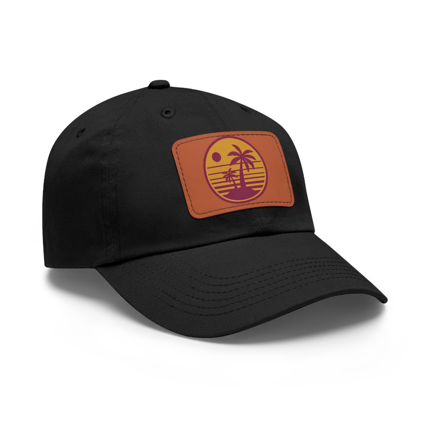 Palm Tree, Dad Hat with Leather Patch (Rectangle)