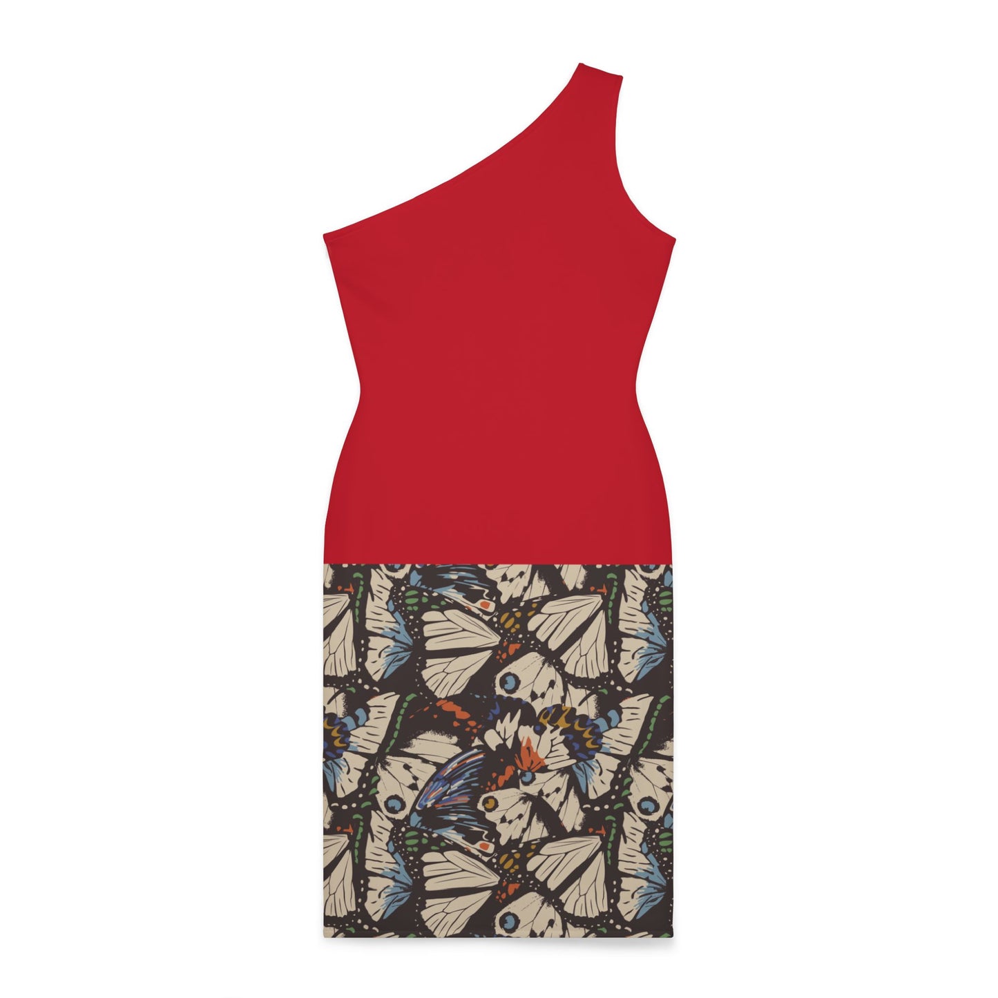 Burgundy Base, Butterflies Printed, Shoulder Dress (AOP)