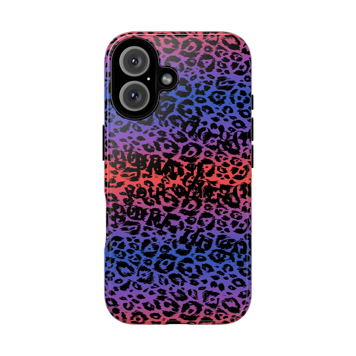 This i phone 16 Leopard Ombre Tough Phone Case – Purple Pink Blue Gradient Protective Cover