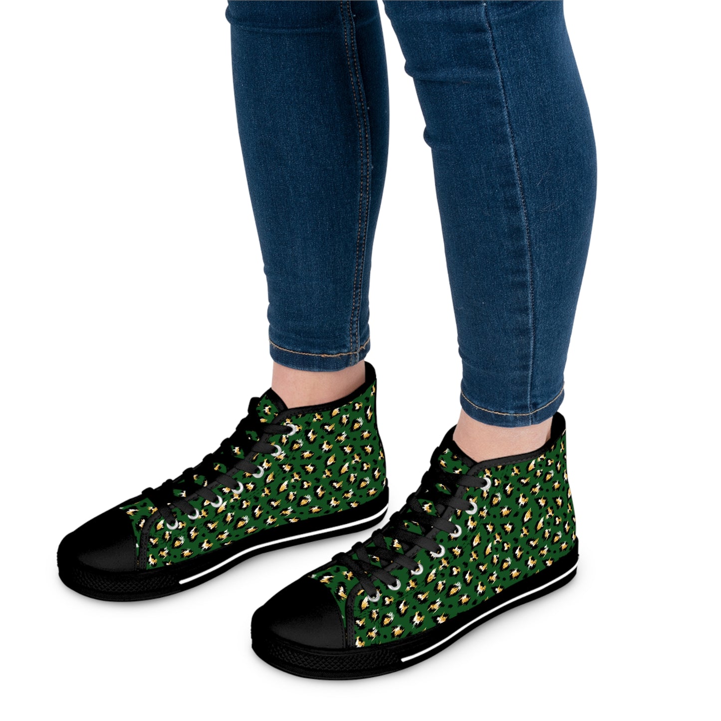 Green Colored Leopard print Design, Women's High Top Sneakers