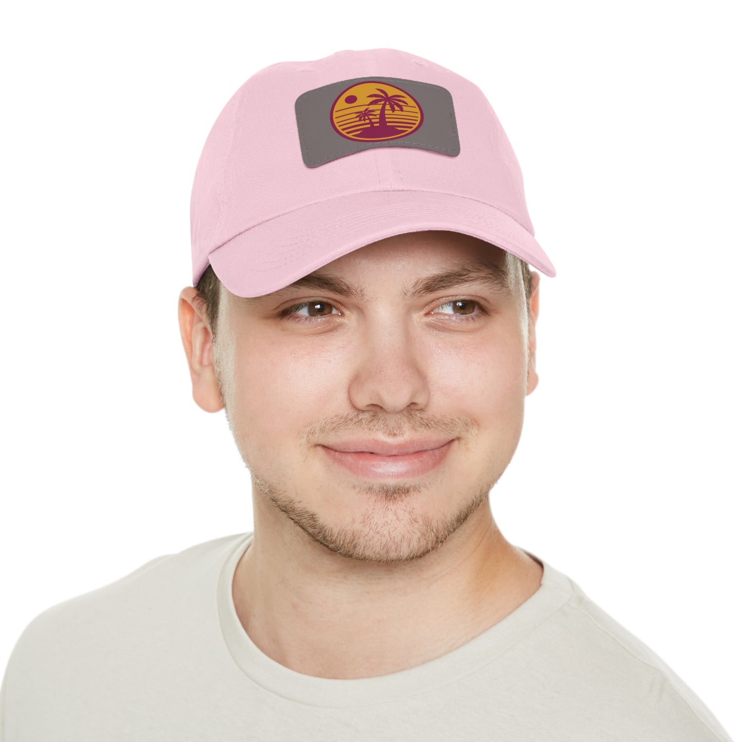 Palm Tree, Dad Hat with Leather Patch (Rectangle)