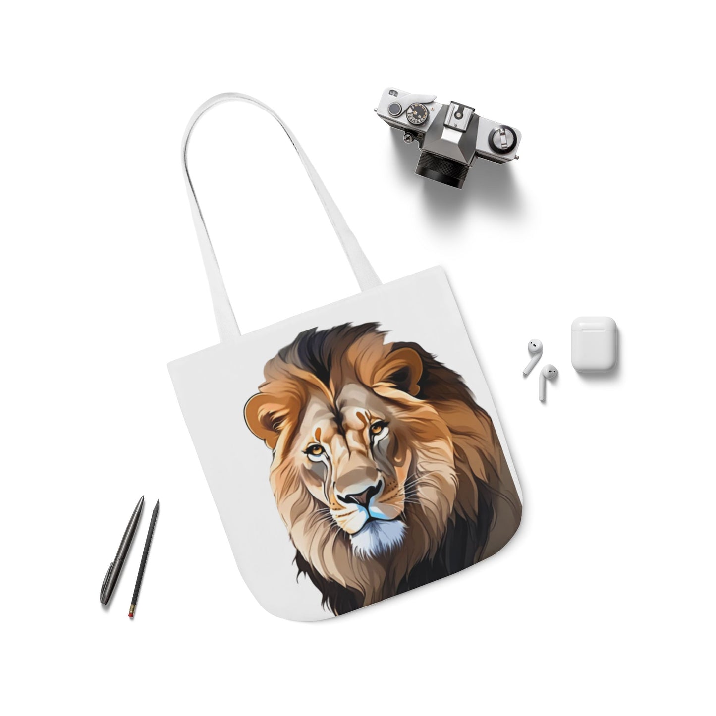 Lion Head, Canvas Tote Bag, 5-Color Straps