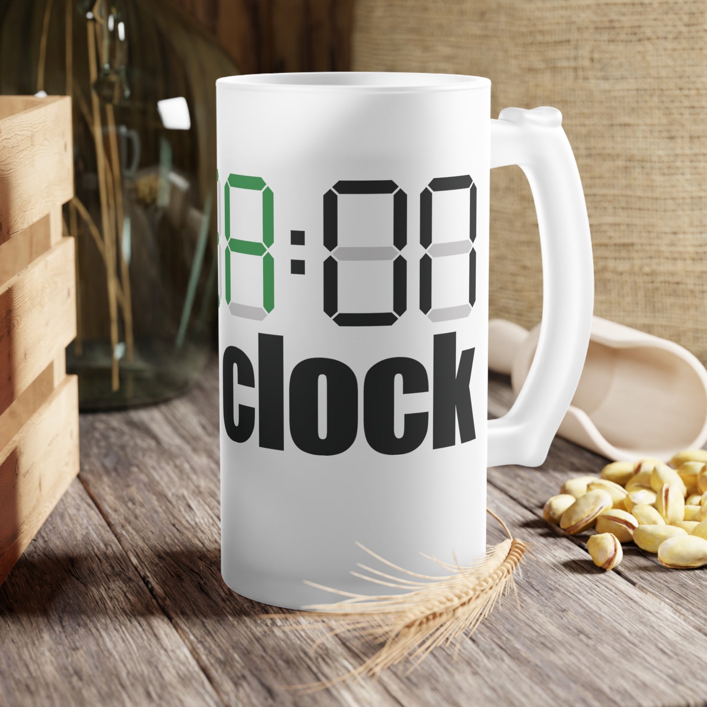 BEER CLOCK Frosted Glass Beer Mug