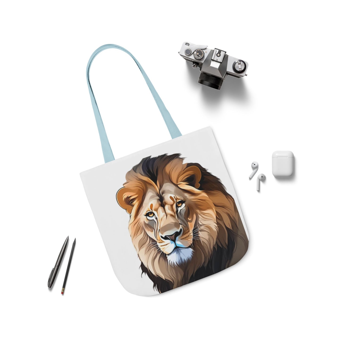Lion Head, Canvas Tote Bag, 5-Color Straps